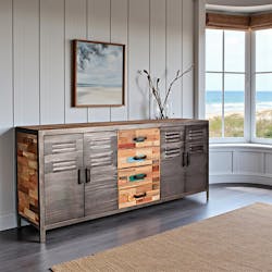 Grand buffet bahut en bois recycle et metal de style industriel