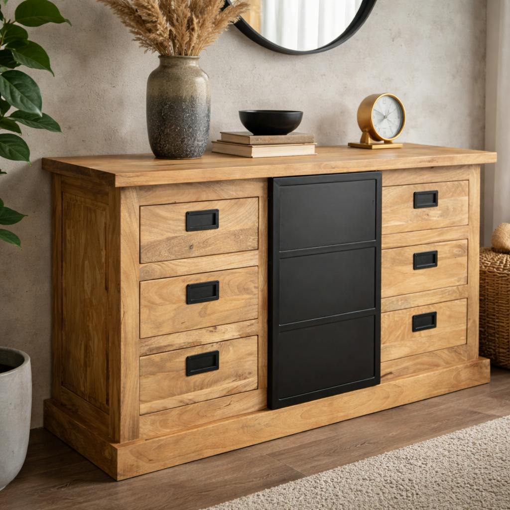 Buffet industriel moderne à porte coulissante 160 cm CEYLAN