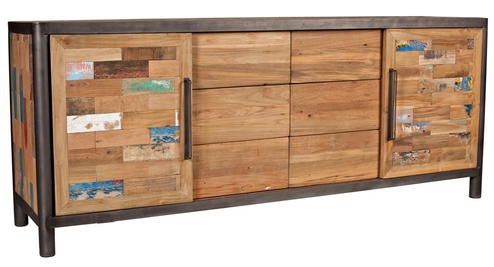 Grand buffet bahut en bois recycle et metal de style industriel