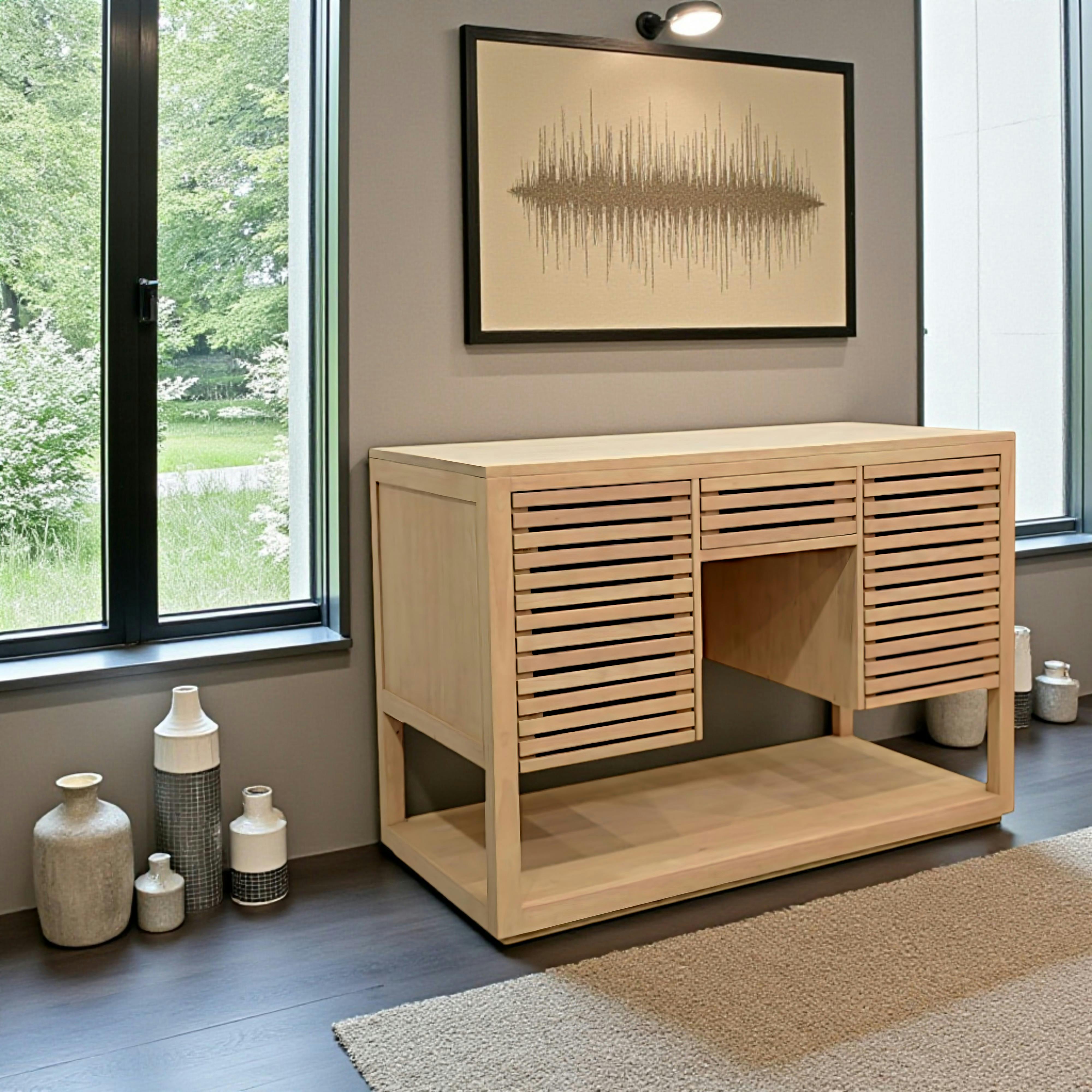 Buffet / Meuble 2 portes Persiennes, 1 tiroir façade Persienne, 1 plateau bas 120x60x85cm NEW ORLEANS