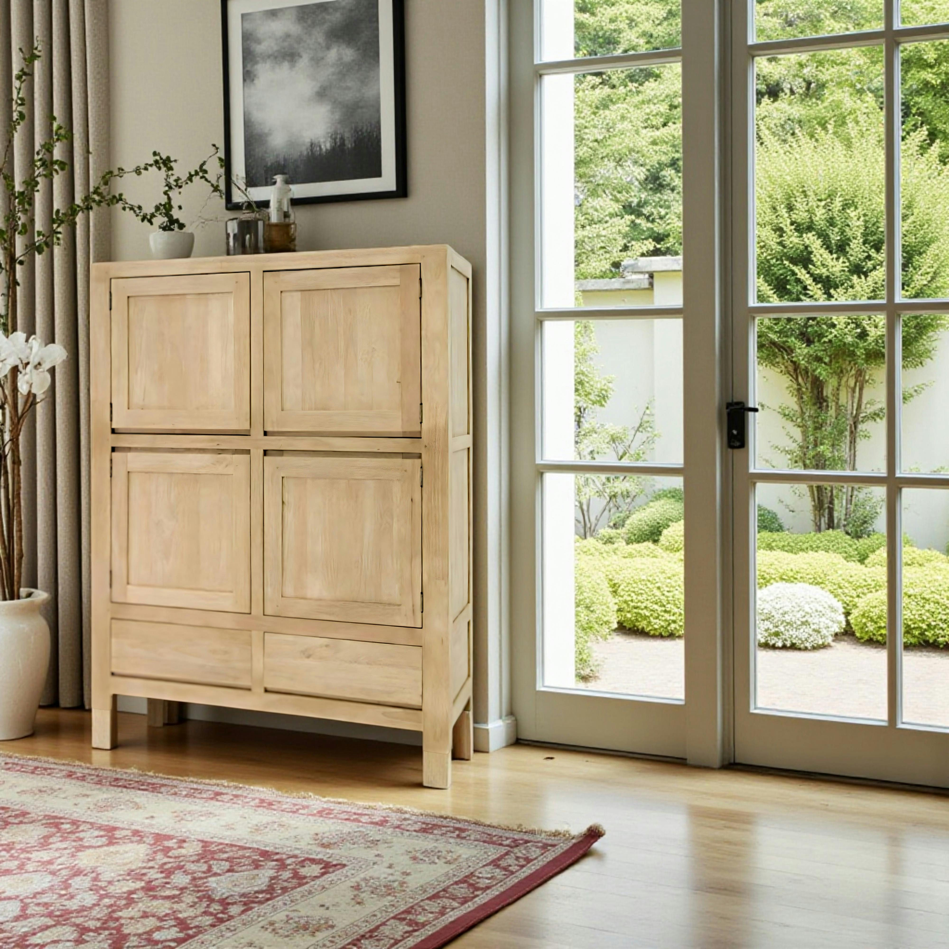 Buffet moderne 4 portes 2 tiroirs hévéa 120x150cm OLGA
