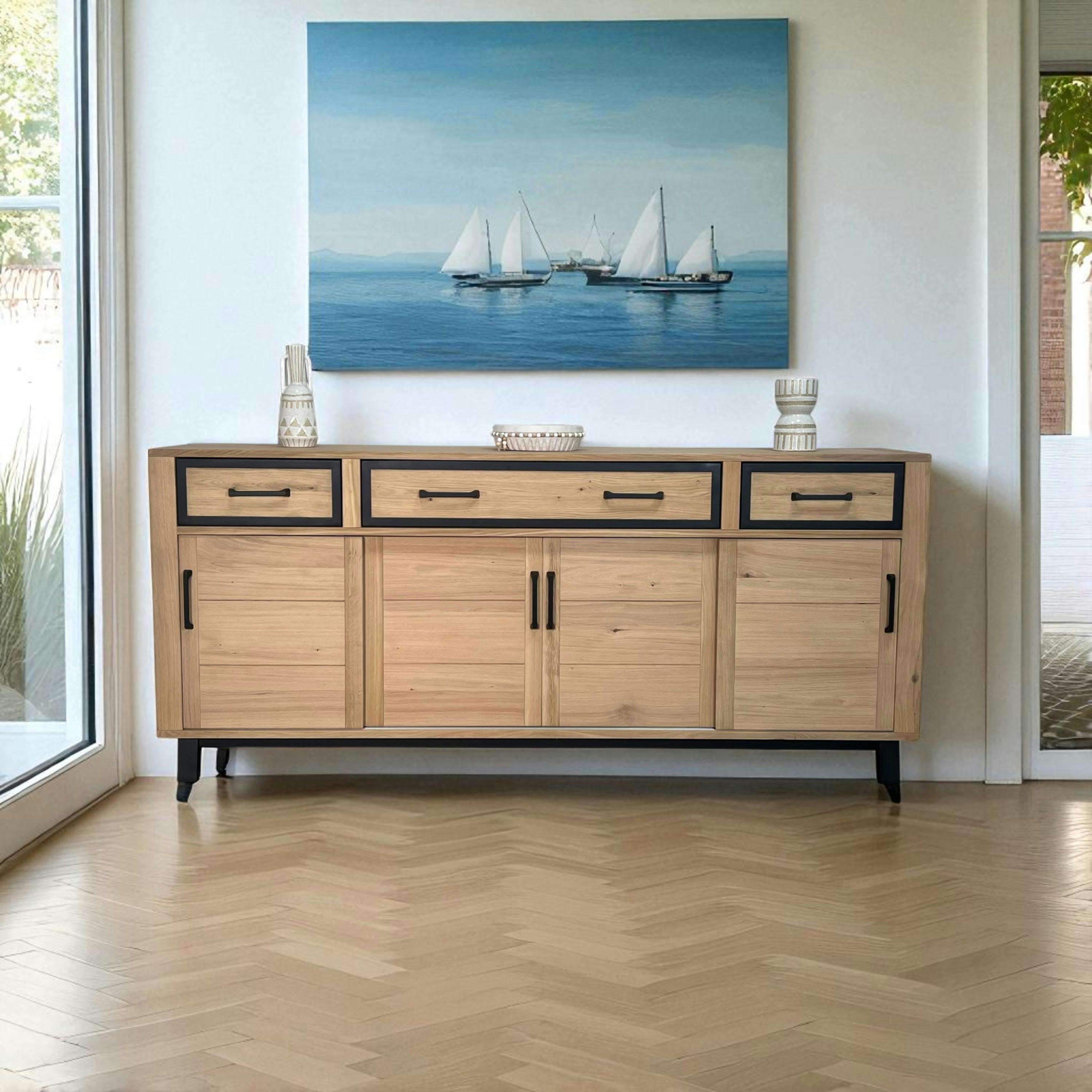 Buffet moderne bois clair - 4 portes, 3 tiroirs GRADO