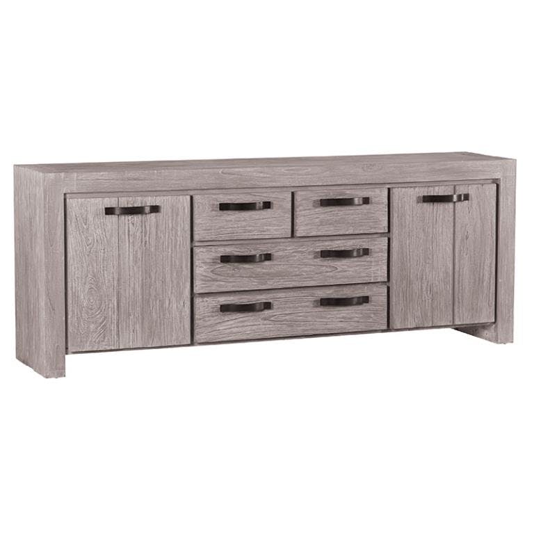 Buffet moderne bois gris 2 portes, 4 tiroirs 210x47x80 ATLAGO