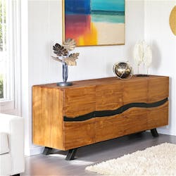 Buffet moderne bois recyclé teck laque noire 200 cm BARBADE