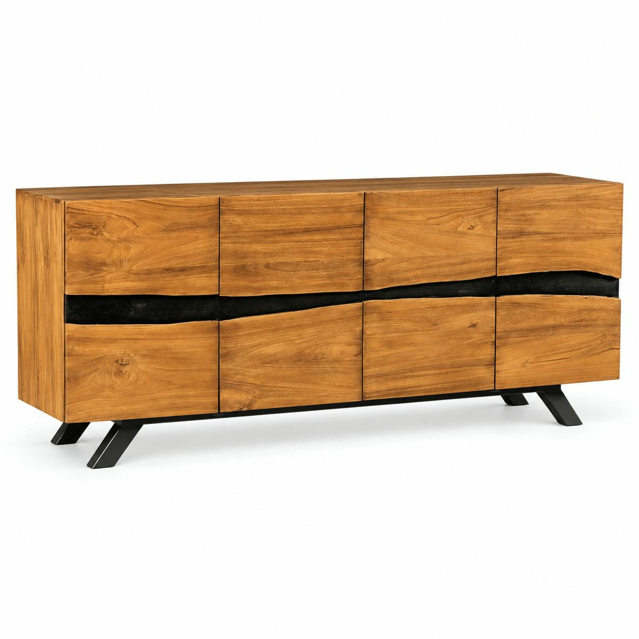Buffet moderne bois recyclé teck laque noire 200 cm BARBADE