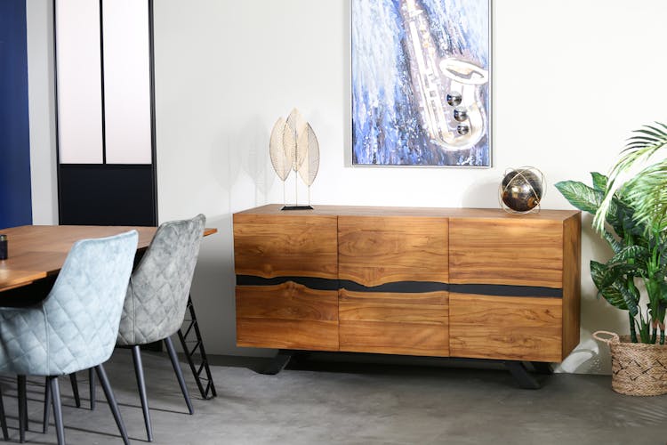 Buffet moderne bois recyclé teck laque noire BARBADE