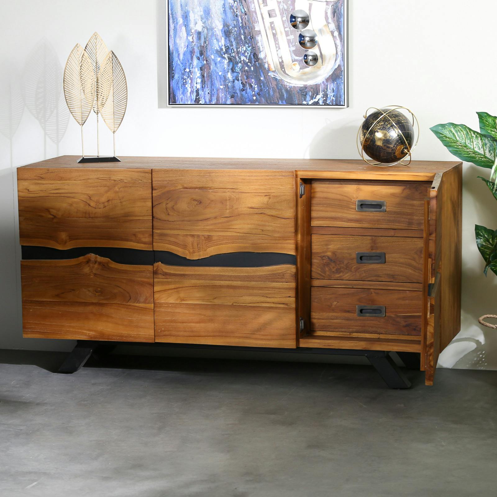 Buffet moderne bois recyclé teck laque noire BARBADE