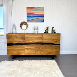 Buffet moderne bois recyclé teck laque noire BARBADE