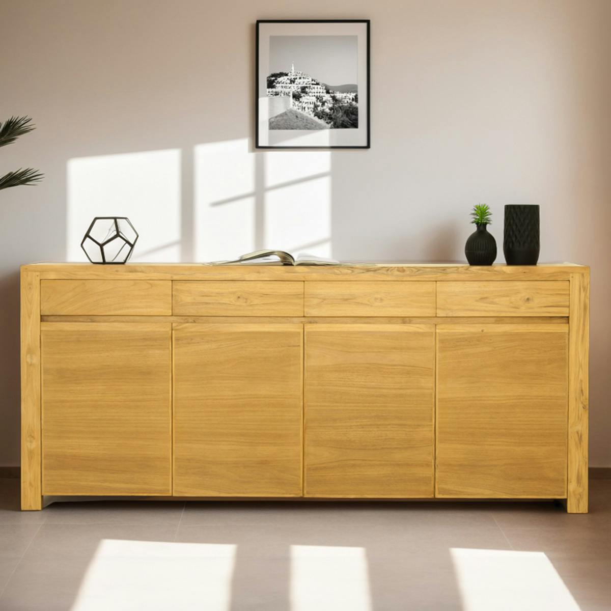 Buffet moderne en teck massif 4 portes 4 tiroirs GOA