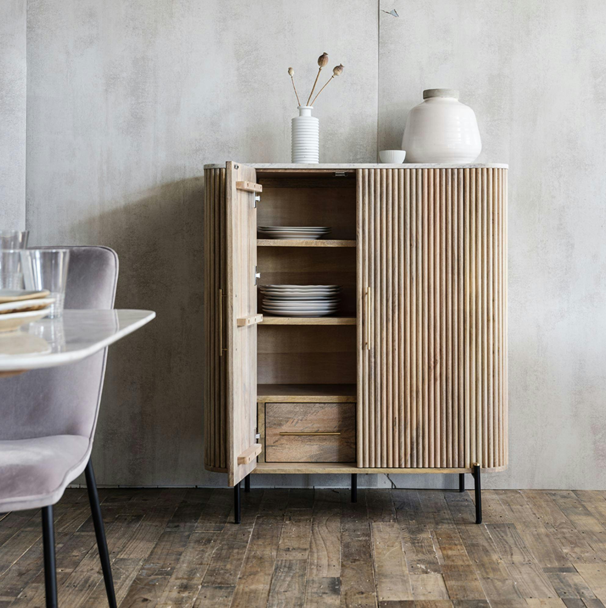 Buffet moderne haut en marbre et bois MASSA