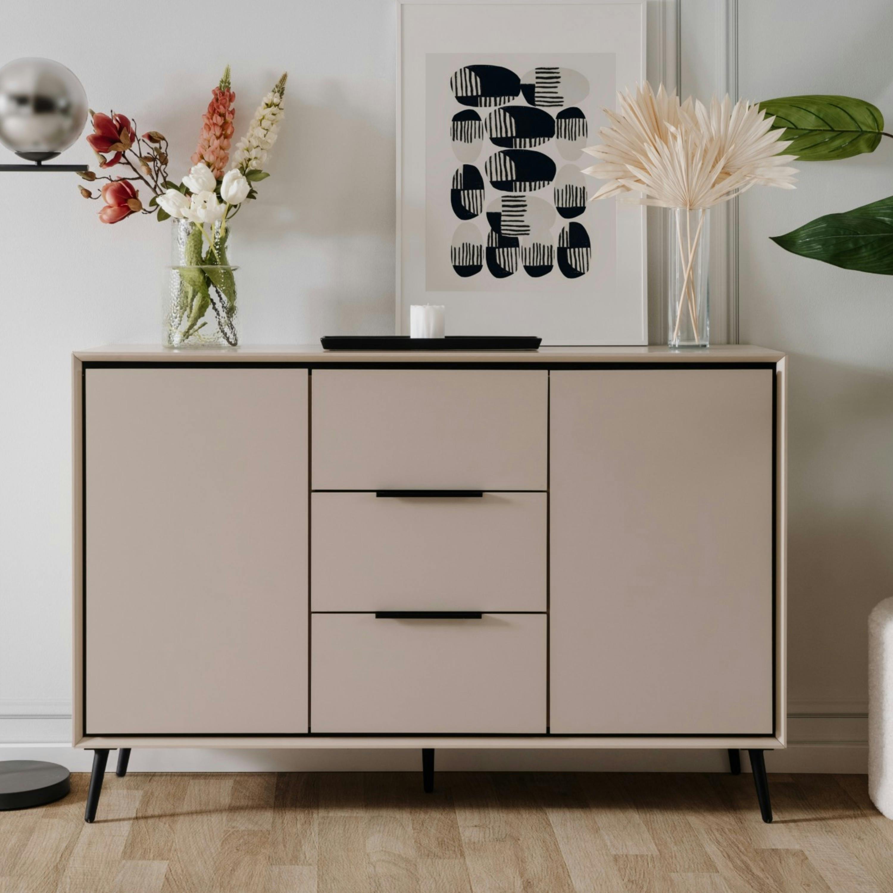Buffet moderne taupe 2 portes 3 tiroirs AVIO