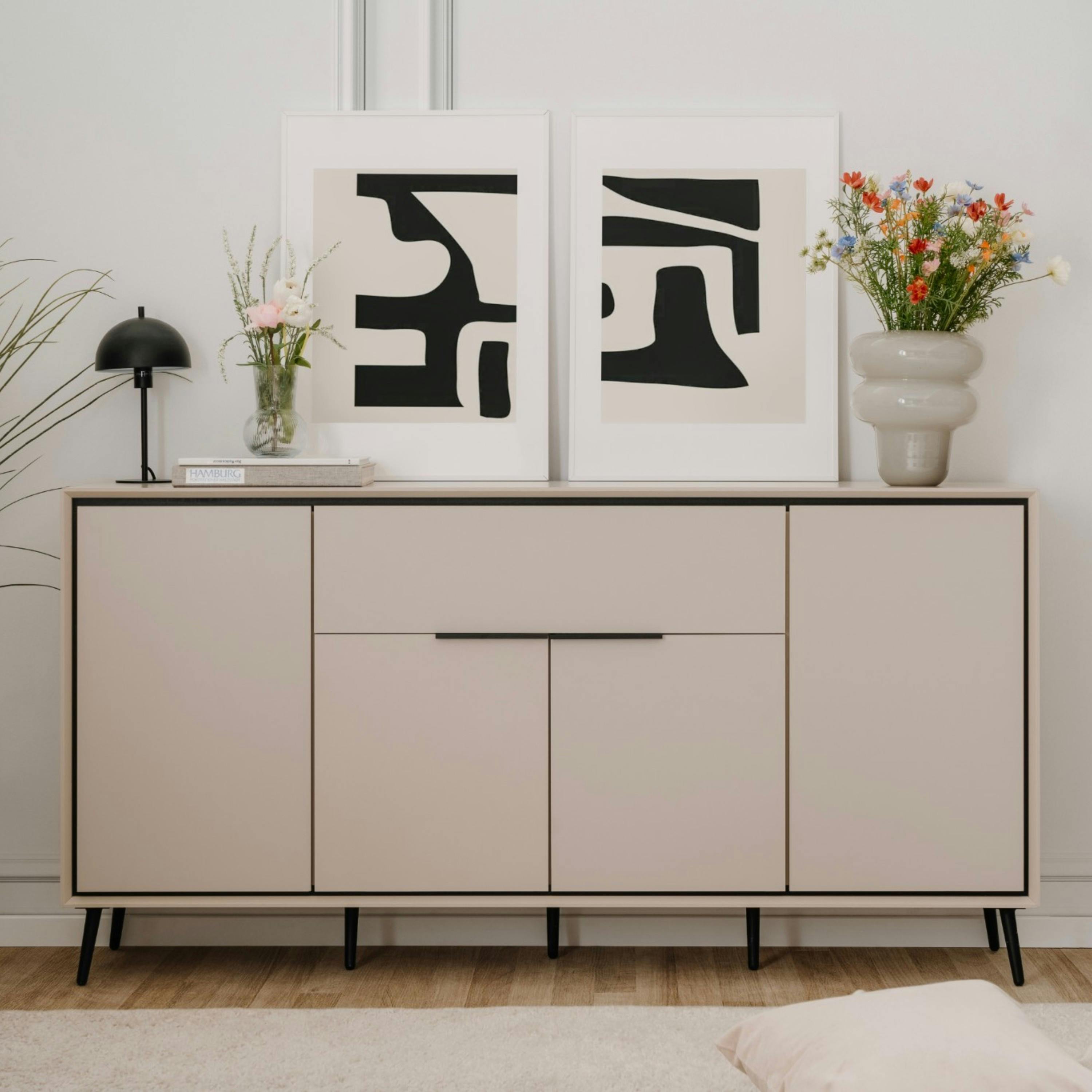Buffet moderne taupe 4 portes 1 tiroir AVIO