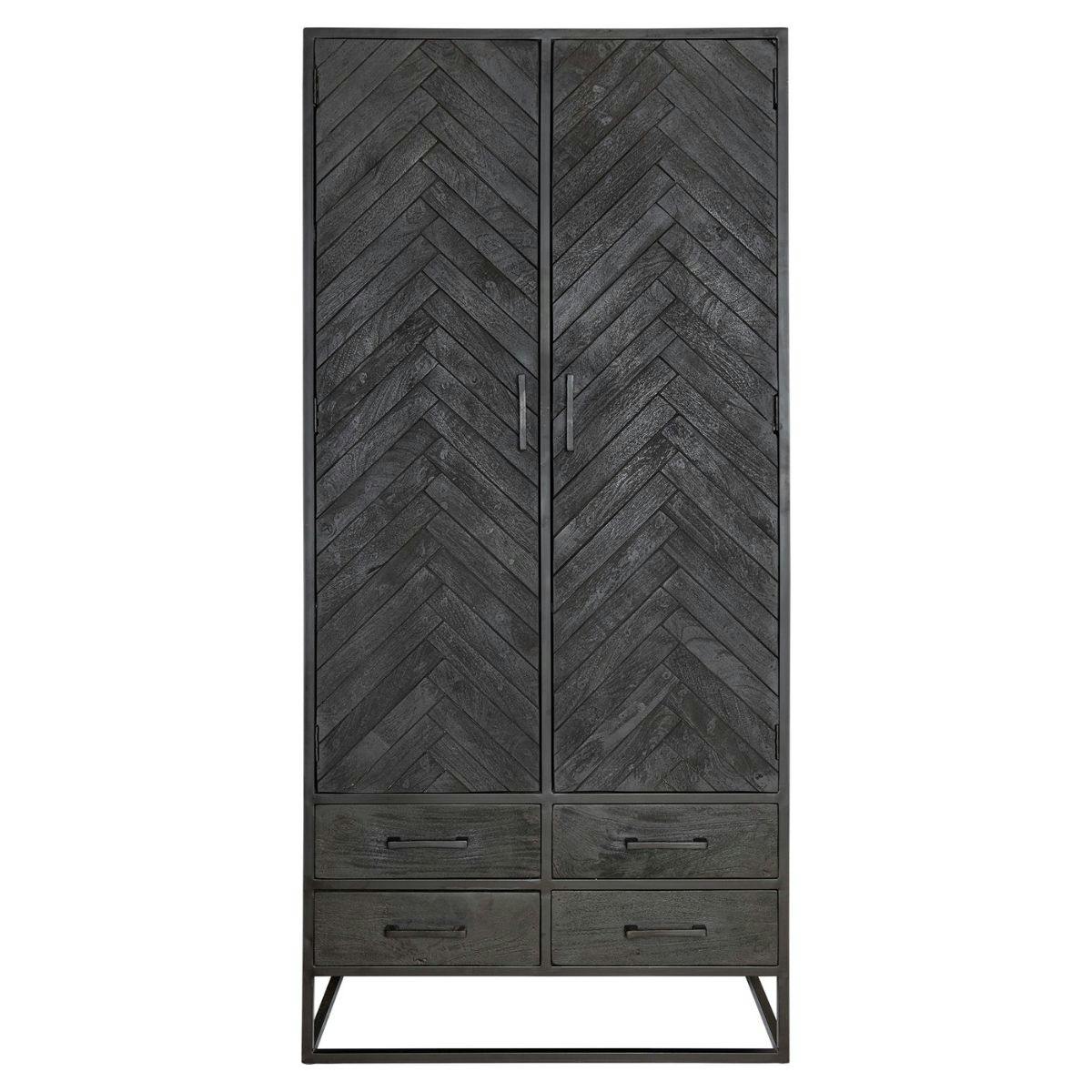 Buffet noir en bois 2 portes motif chevron ALVERA