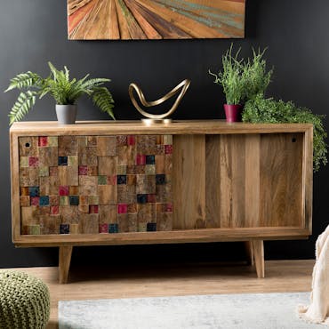  Buffet en bois de manguier portes coulissantes de style exotique