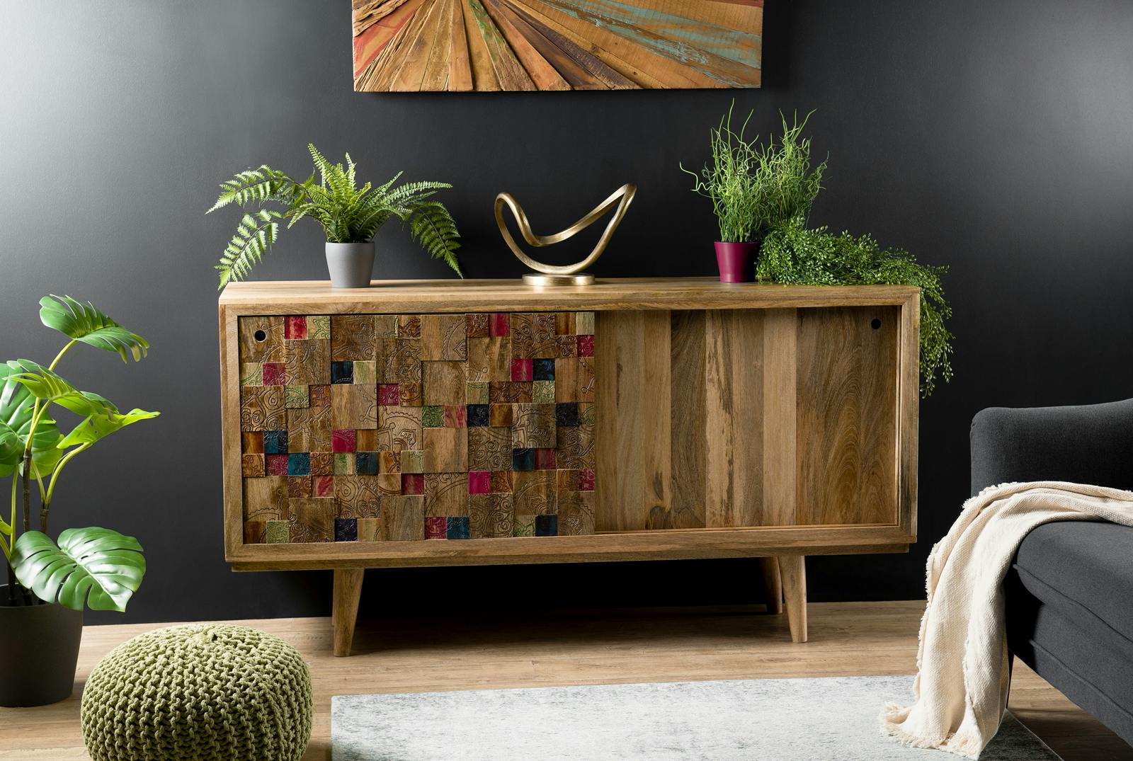 Buffet en bois de manguier portes coulissantes de style exotique