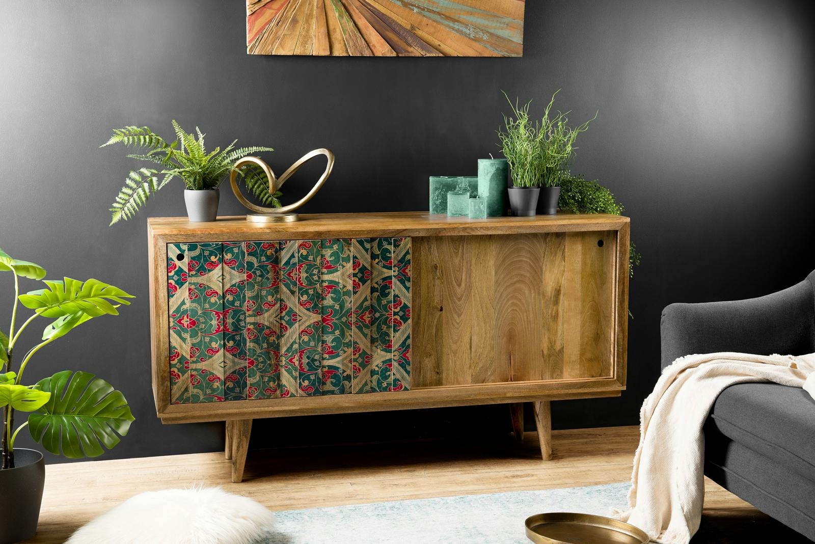 Buffet en bois de manguier portes coulissantes de style exotique
