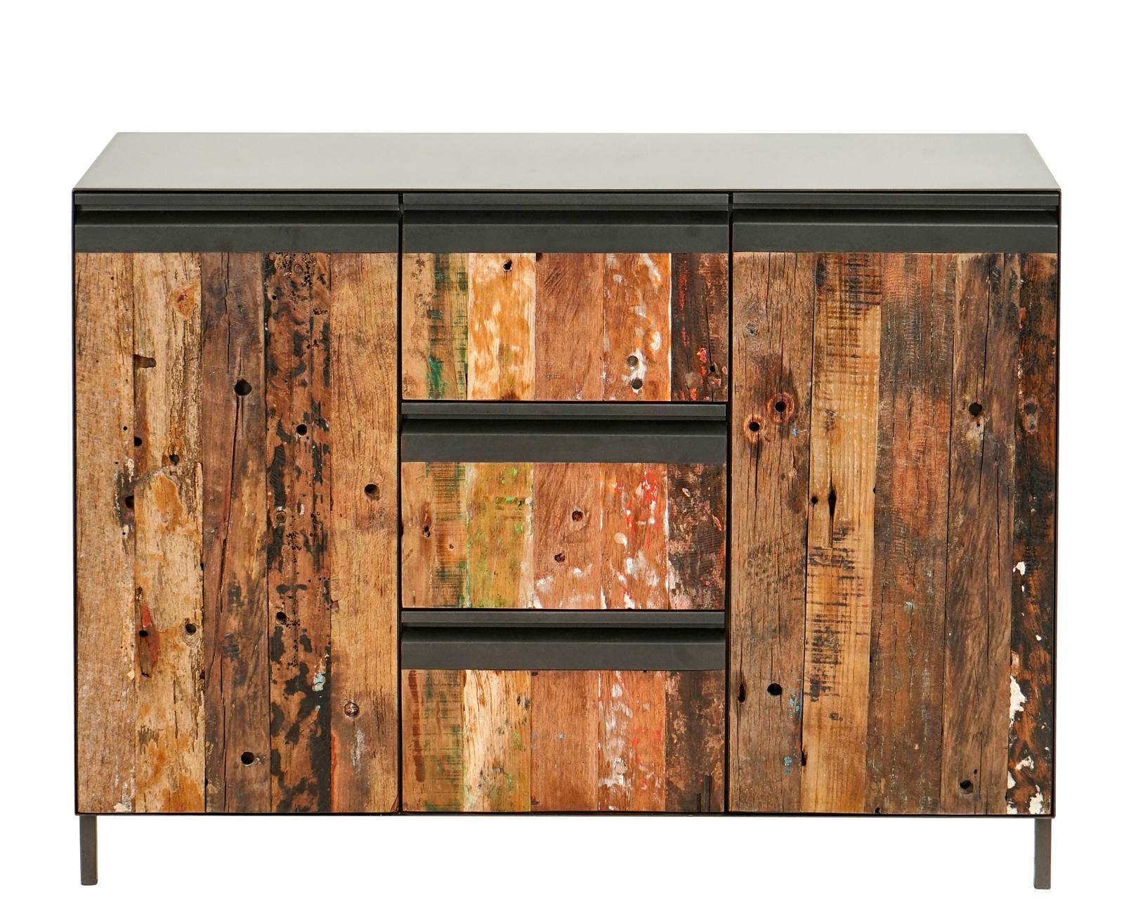 Petit buffet en bois recycle et metal de style industriel