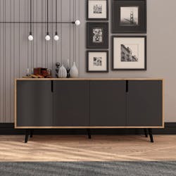 Buffet salle à manger 4 portes grises et effet bois MARFA