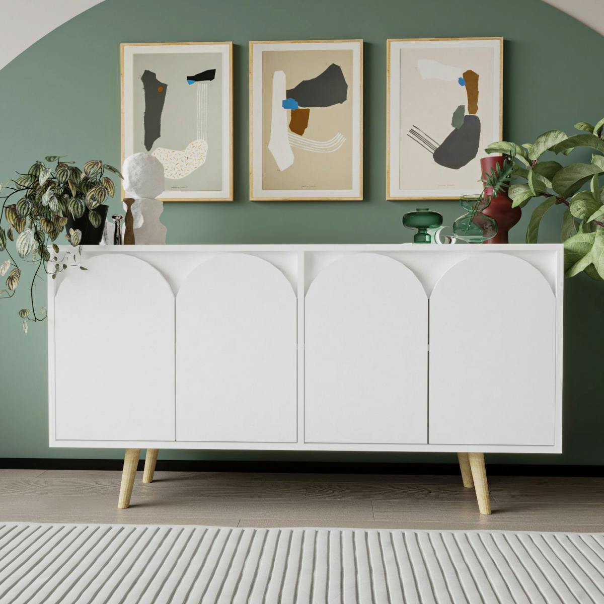 Buffet salle à manger blanc 4 portes courbes VAREN