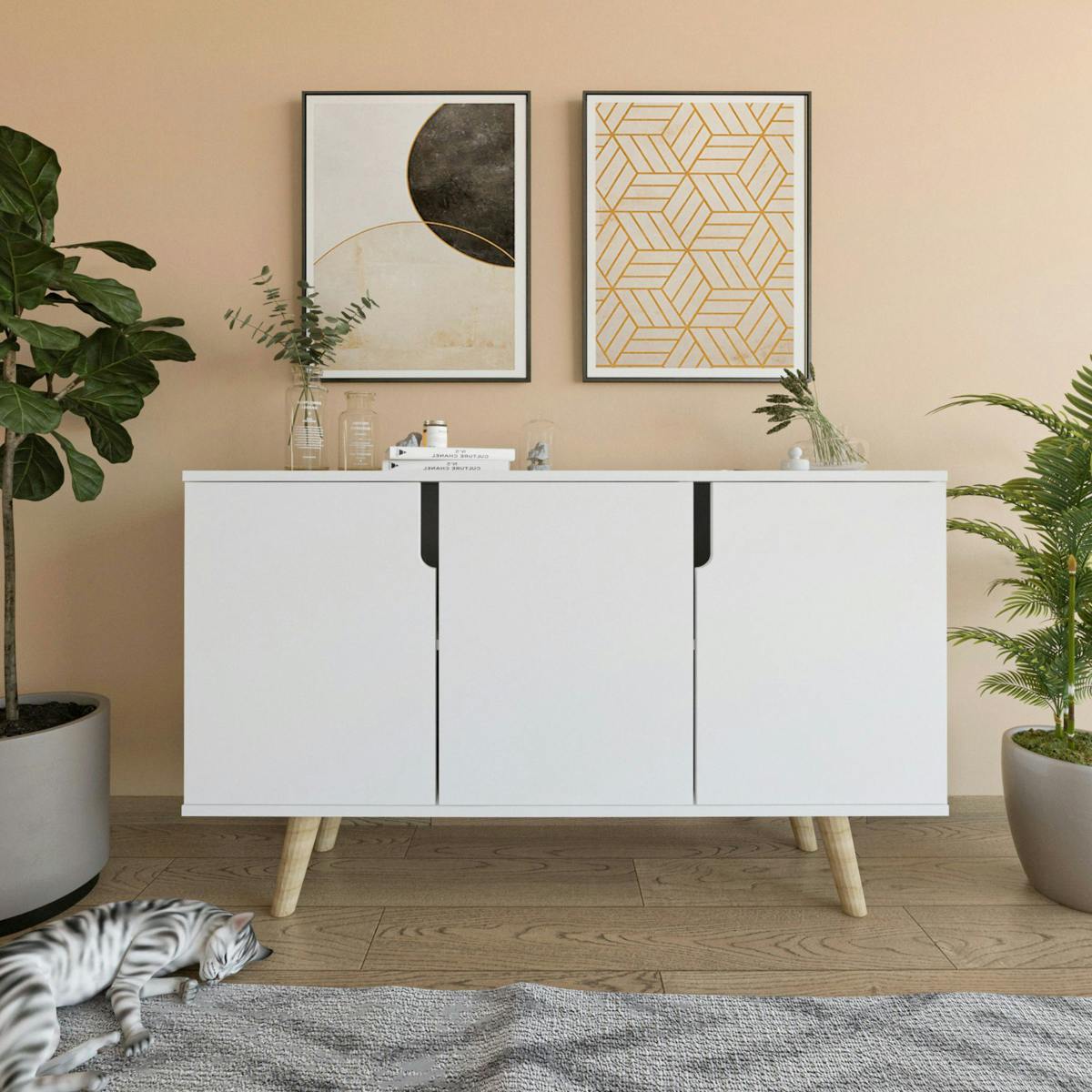 Buffet salle à manger blanc à poignées intégrées MARFA