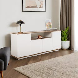 Buffet salle à manger blanc & effet noyer, niche centrale MARFA