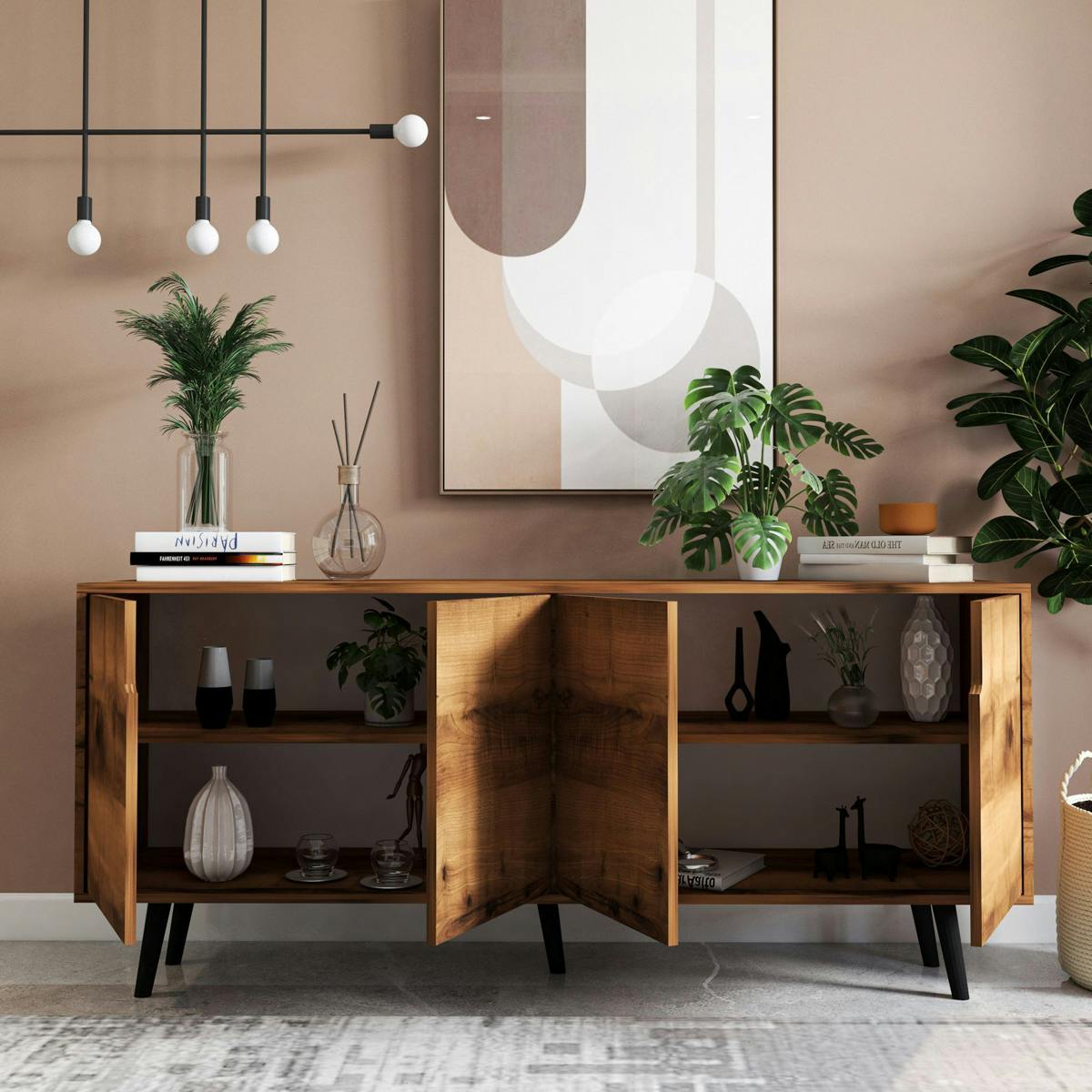 Buffet Salle Manger Moderne 4 Portes Effet Noyer MARFA Buffets 