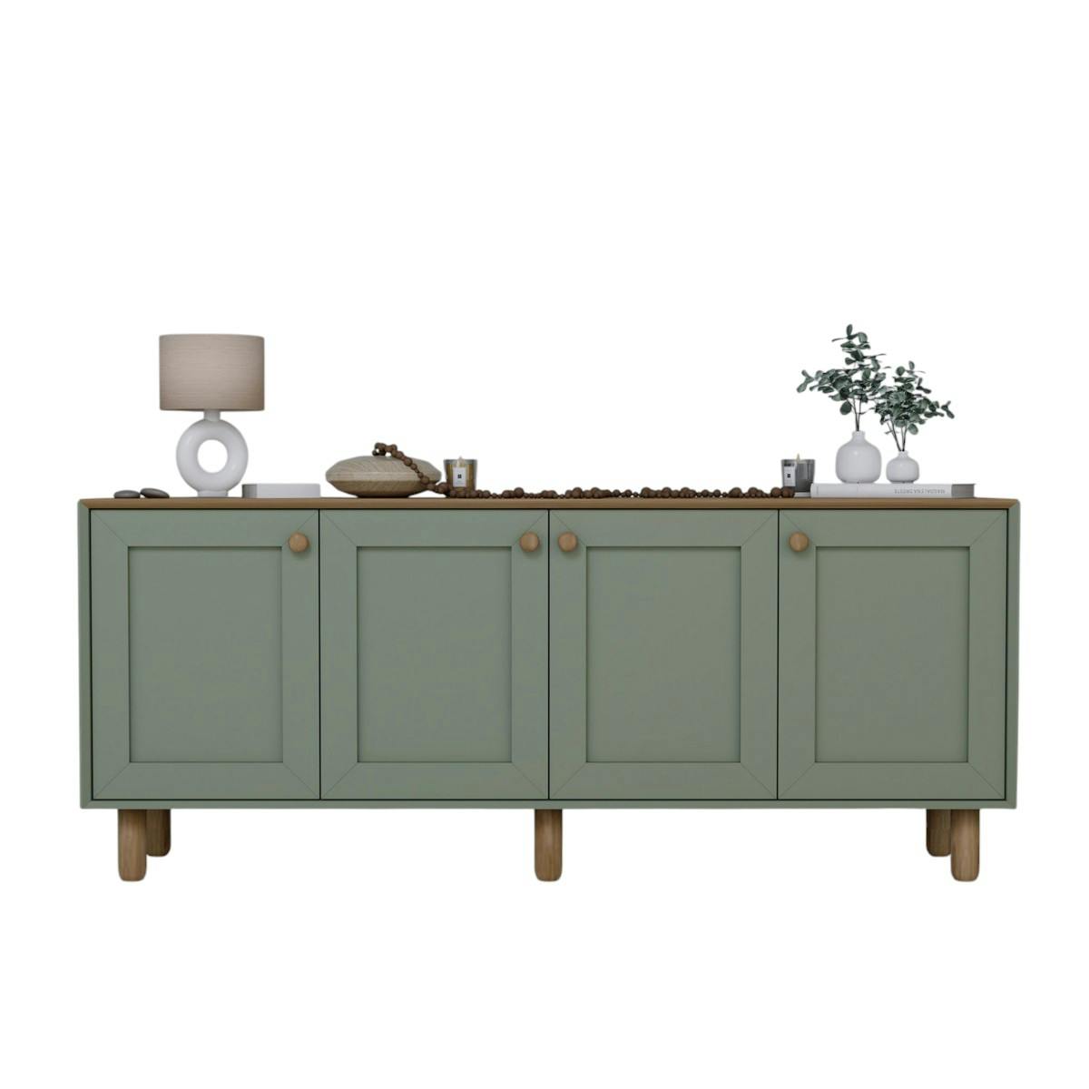 Buffet salle à manger vert sauge, plateau effet bois VAREN