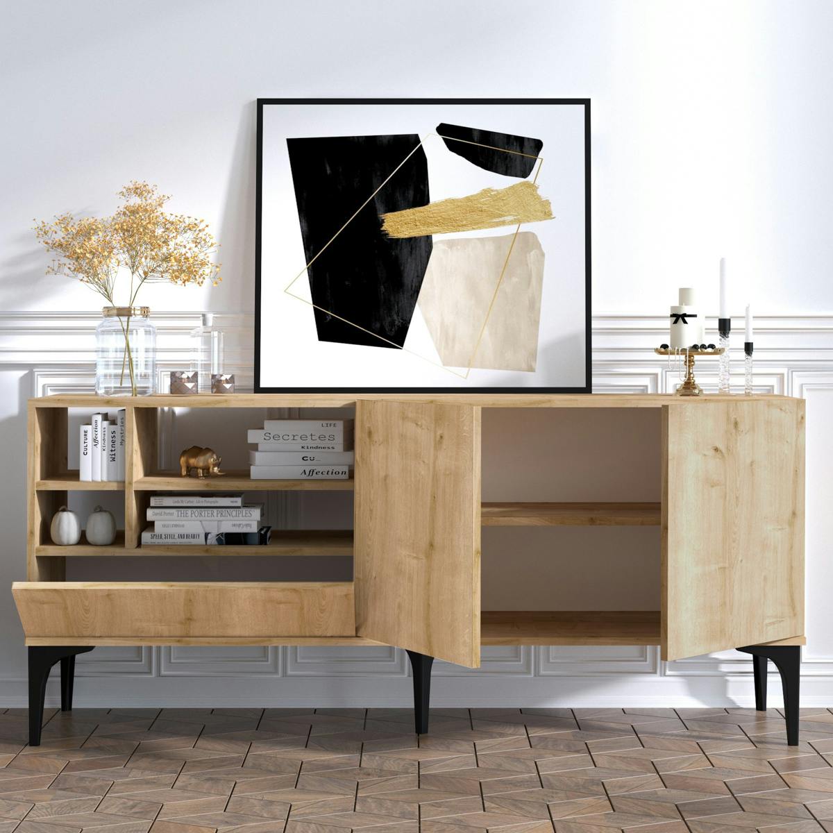Buffet scandinave 2 portes décor bois clair UMEA