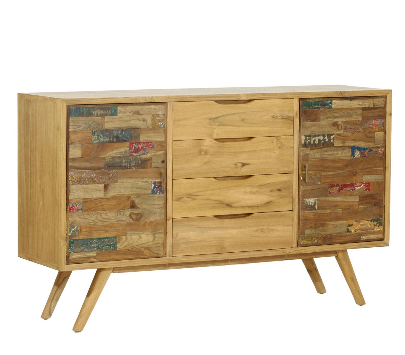 Buffet Teck recyclé 2 portes 4 tiroirs LOMBOK réf. 30019937