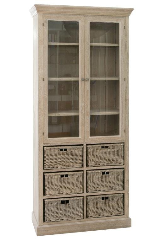 Buffet vaisselier bois grisé blanchi 6 paniers PAOLIA