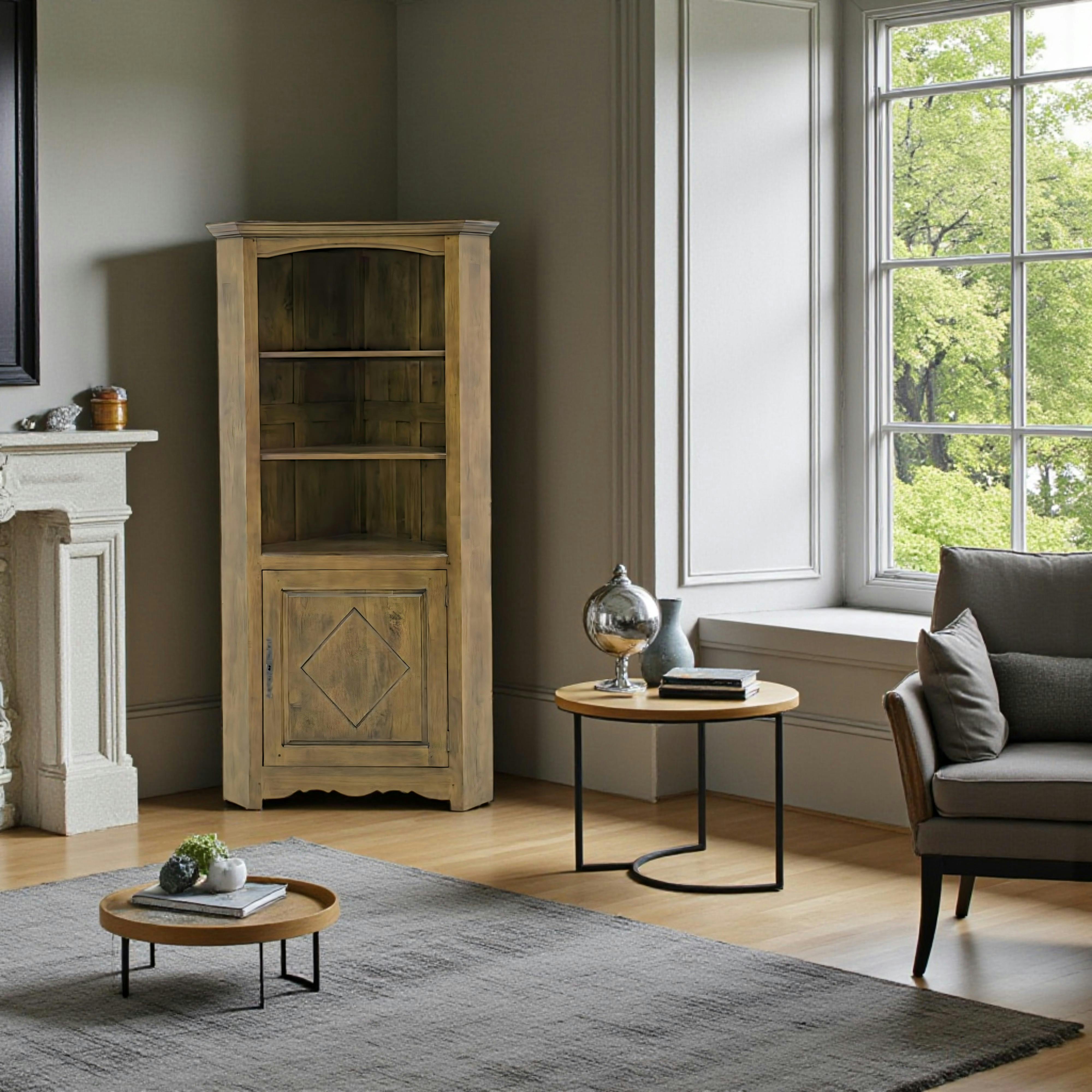 Buffet / Vaisselier d'angle Hévéa 1 porte, 3 niches 96x60x190cm TRADITION