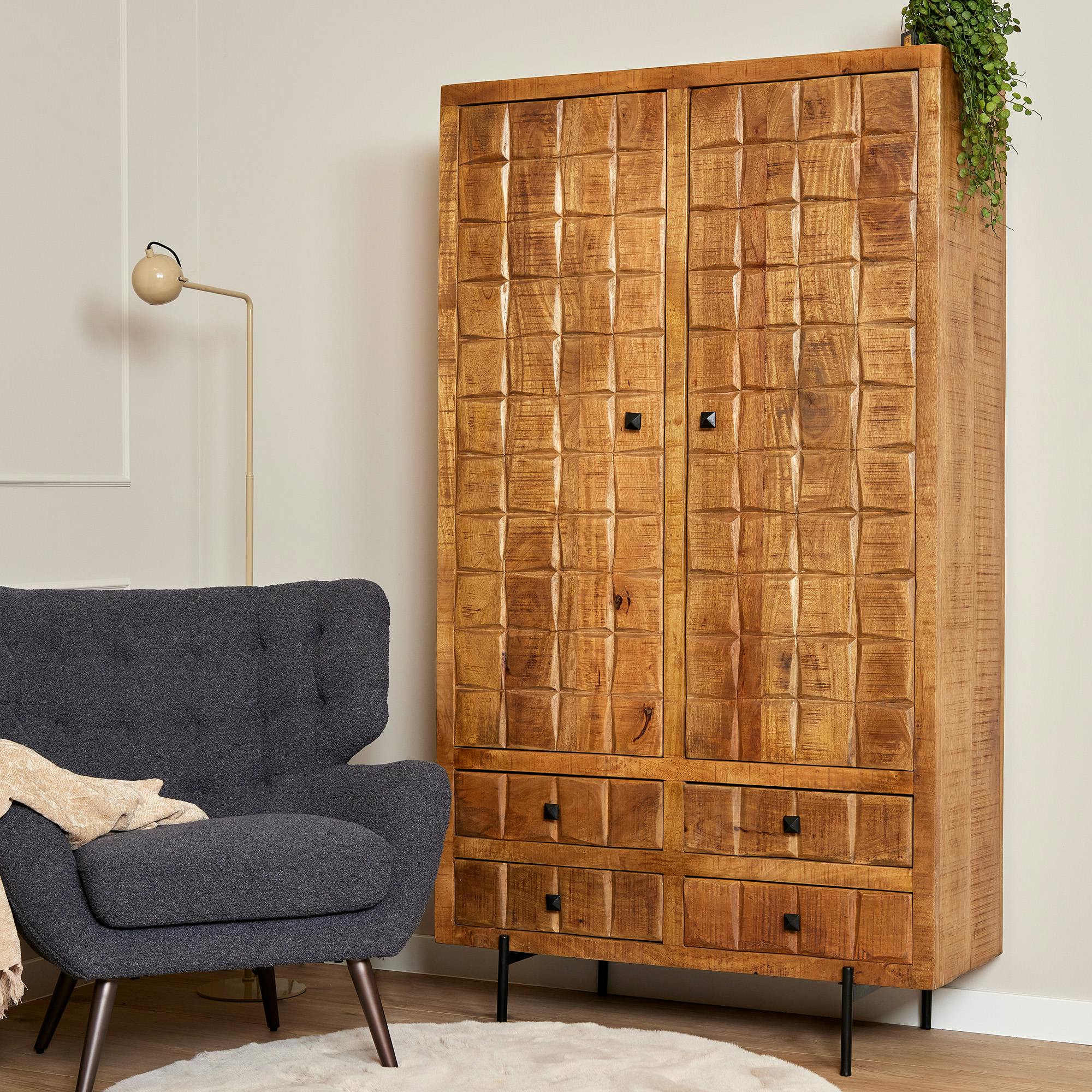 Buffet vaisselier en bois 2 portes décor damier UDA