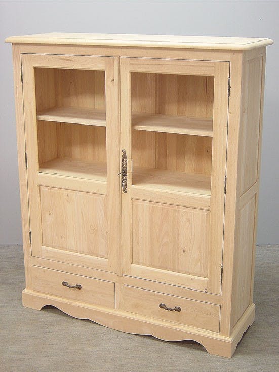 Buffet / Vaisselier Hévéa 2 portes vitrées, 2 tiroirs 110x38x130cm TRADITION