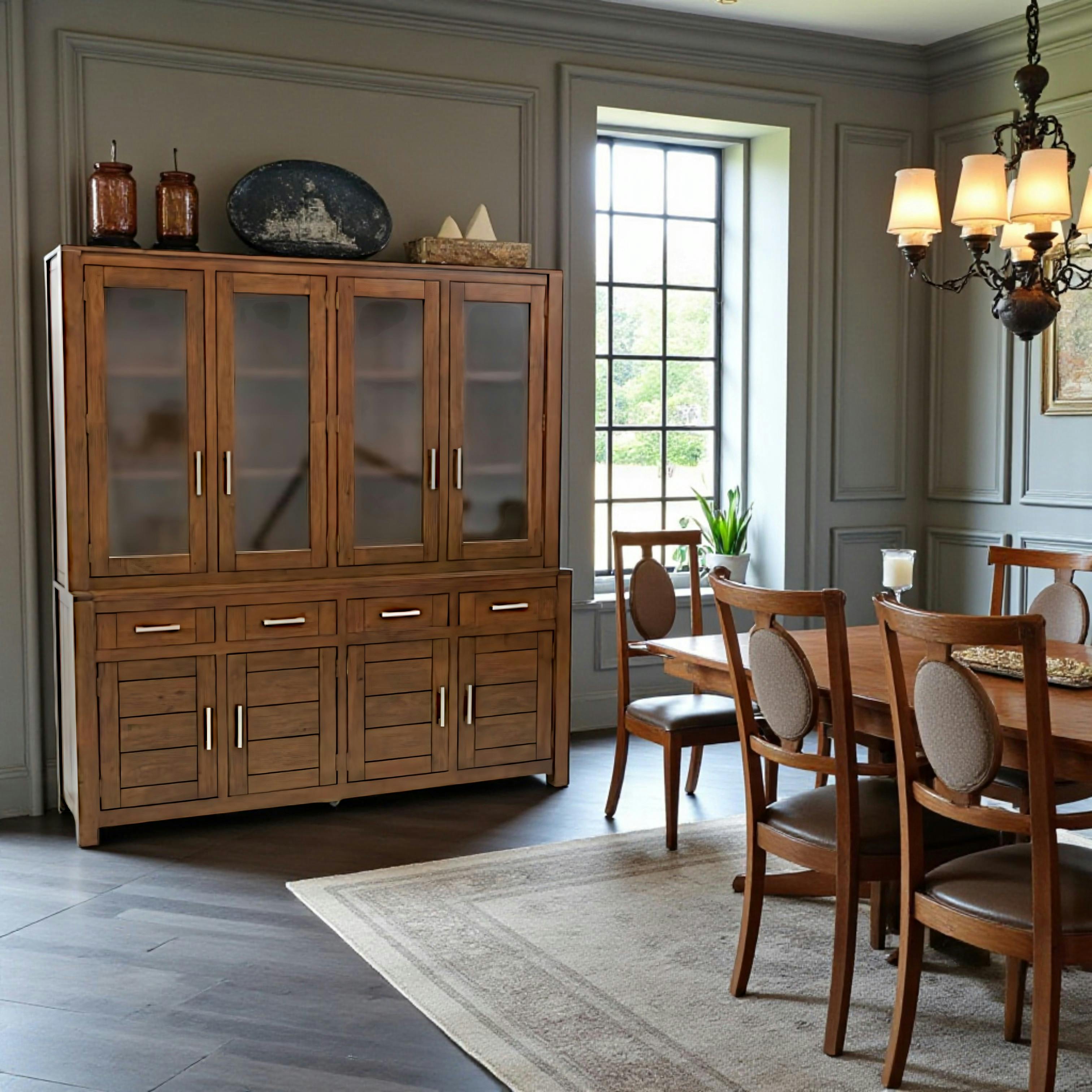 Buffet vaisselier vitré bois moderne ATTAN 200cm