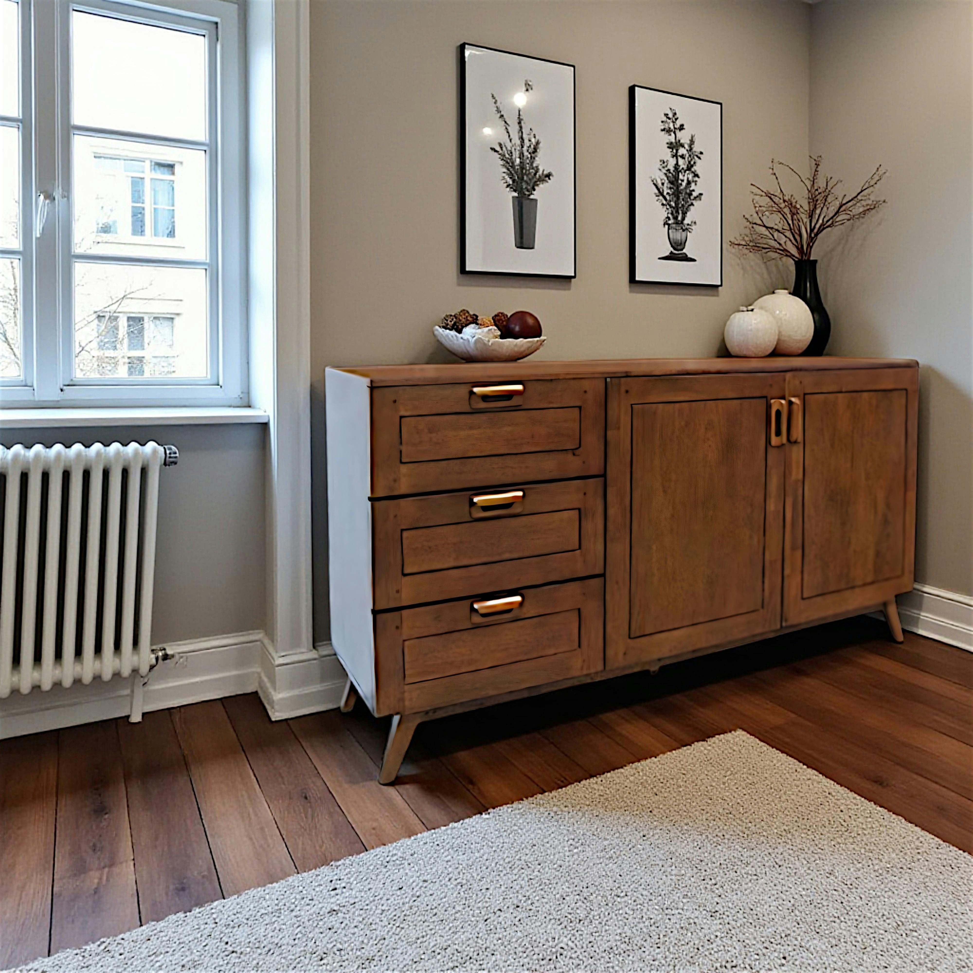 Buffet vintage hévéa massif 160cm SIXTIES