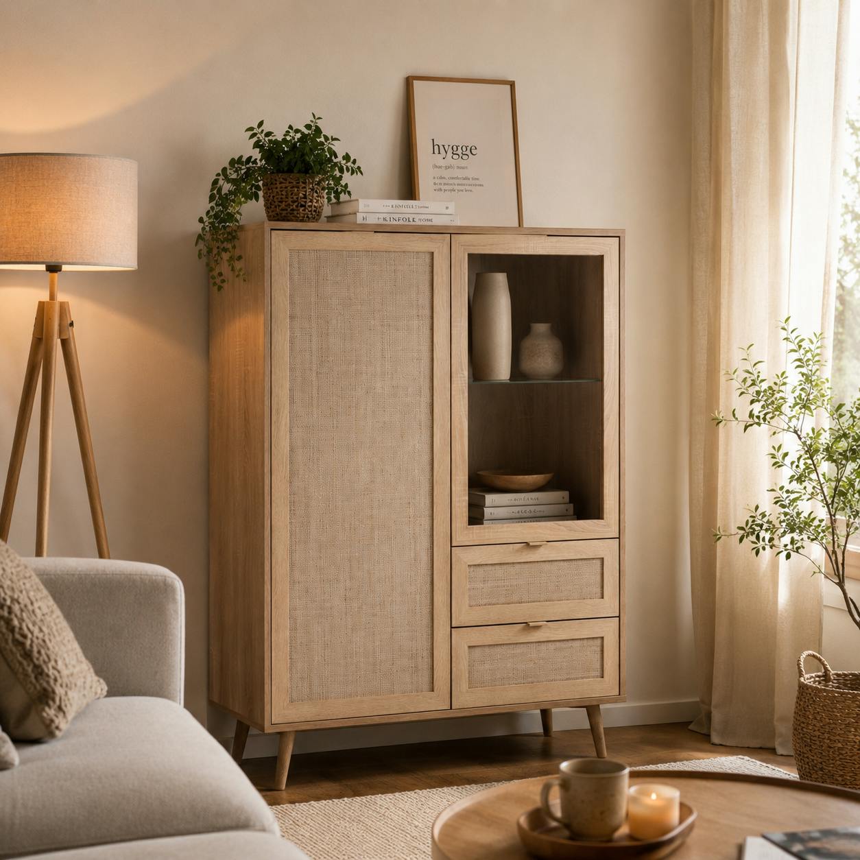 Buffet vitrine bohème 2 portes 2 tiroirs SONA
