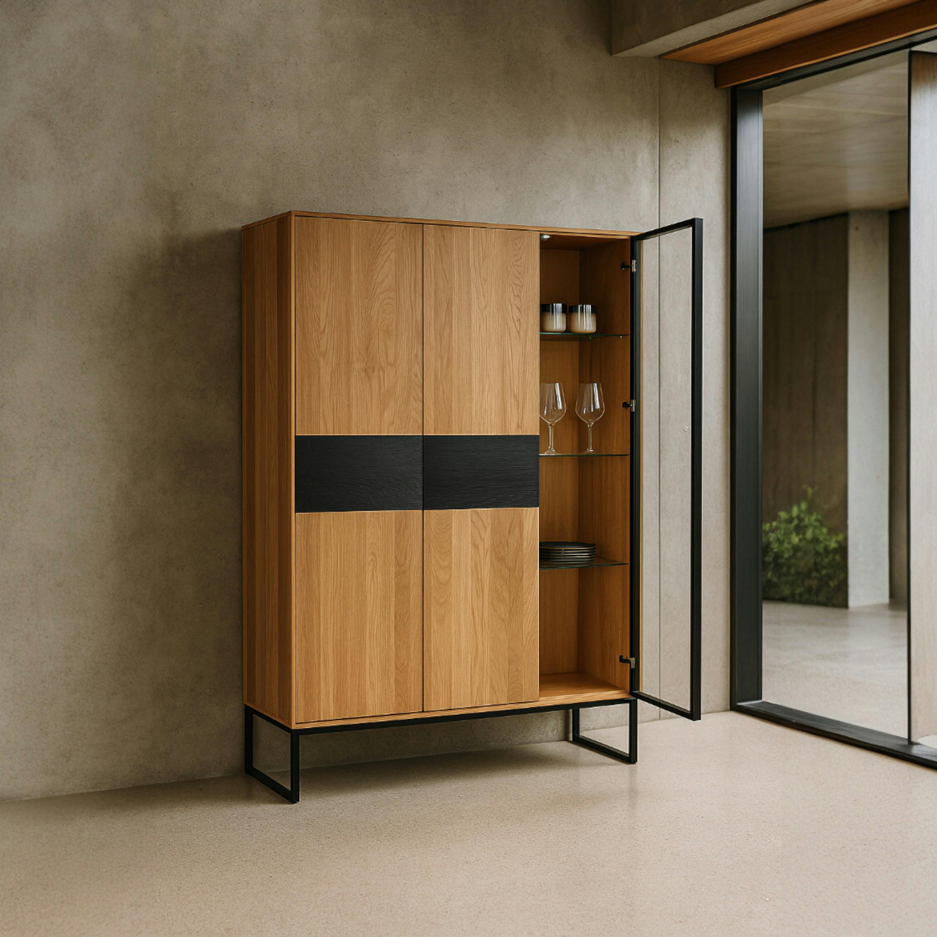 Buffet vitrine bois de chêne blanc HAVEN