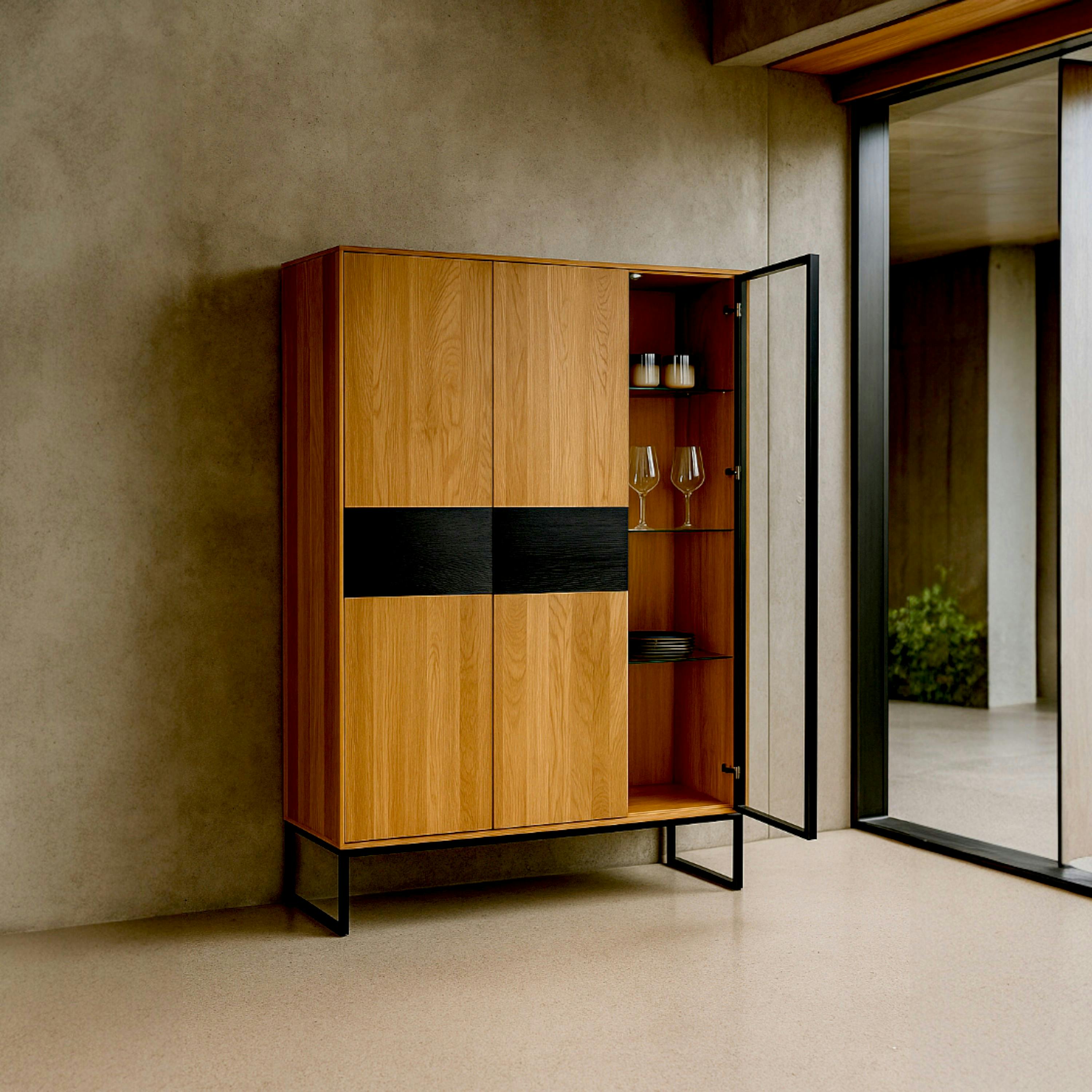 Buffet vitrine bois de chêne huilé HAVEN