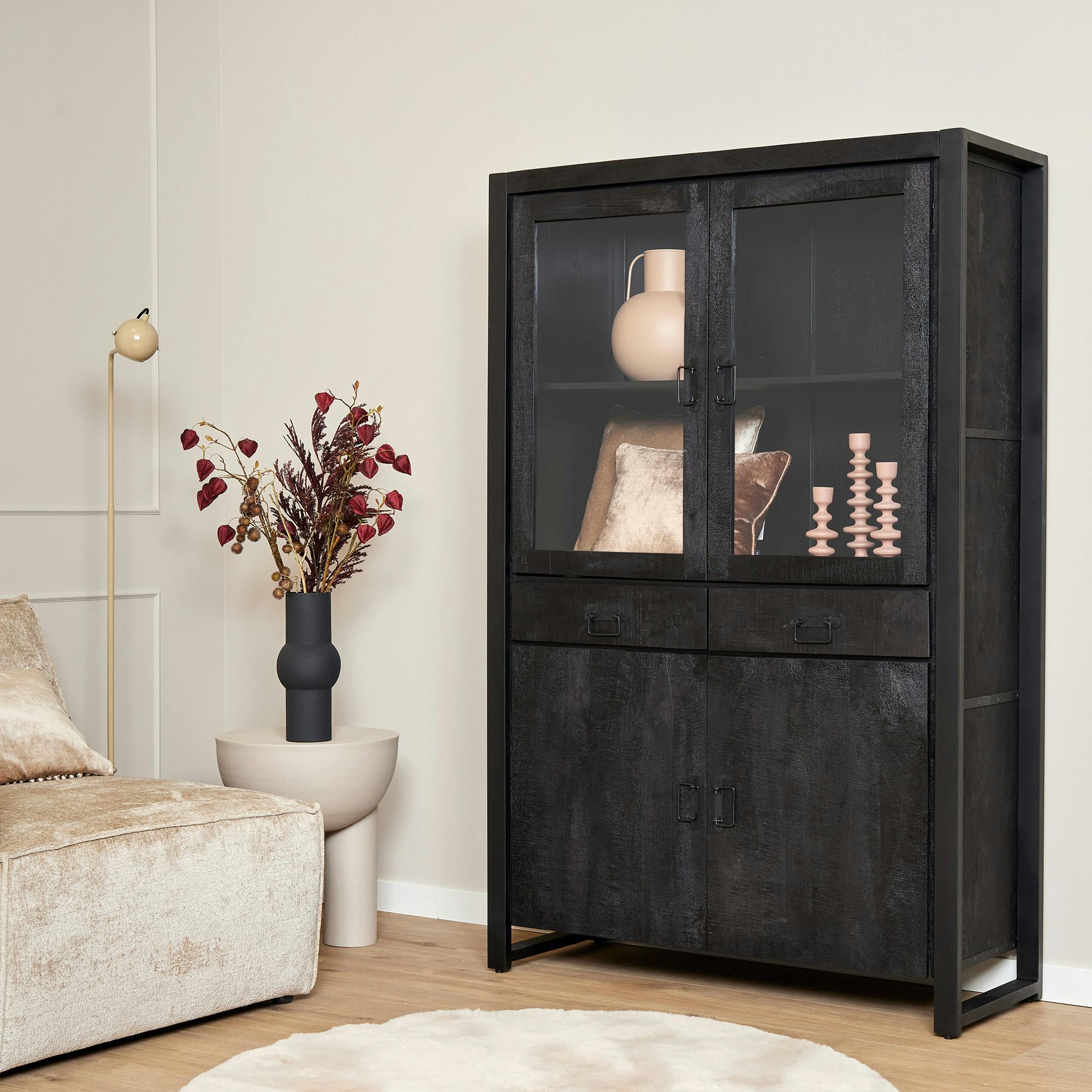 Buffet vitrine bois noir 115 cm MILORA