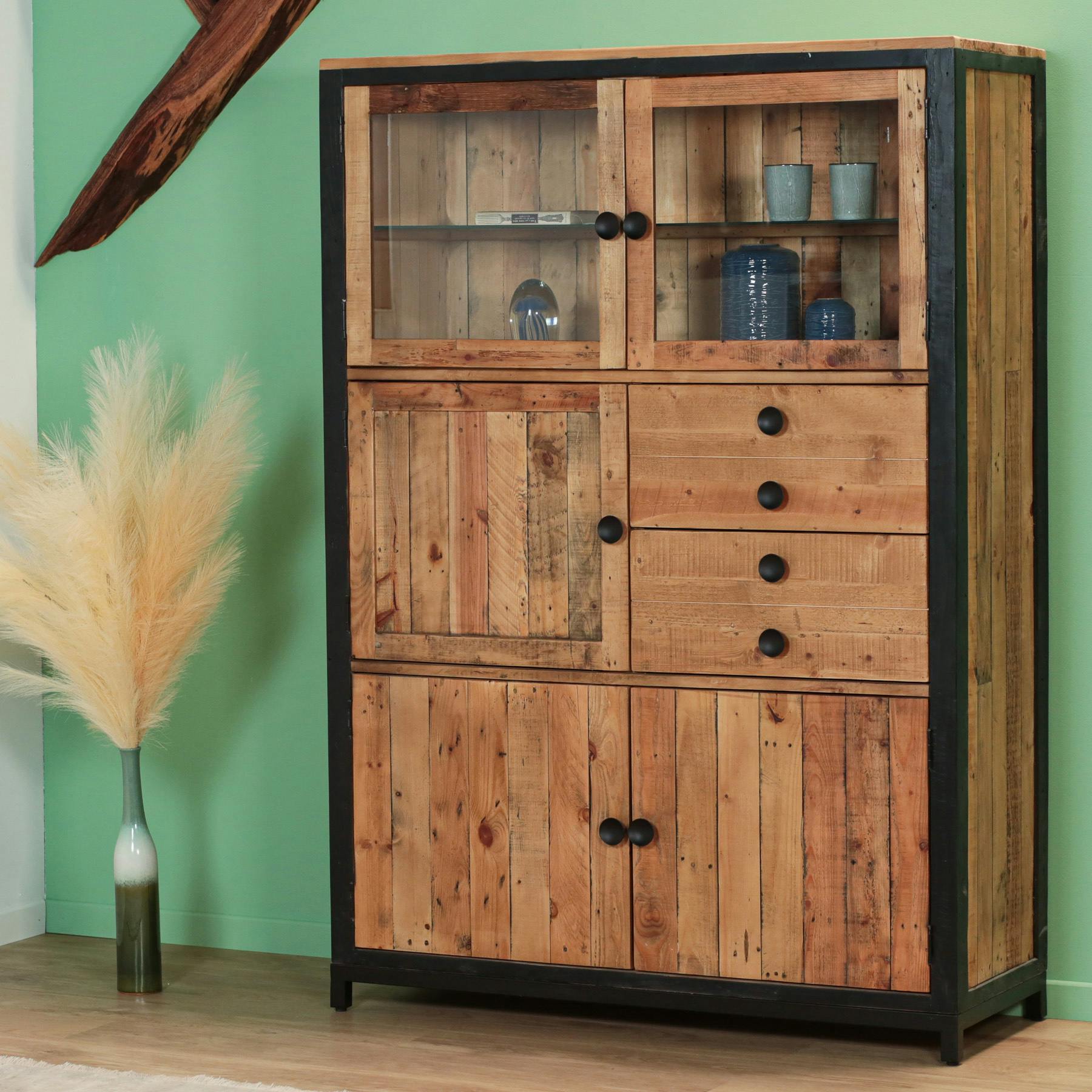 Buffet vitrine en bois recyclé CANBERRA