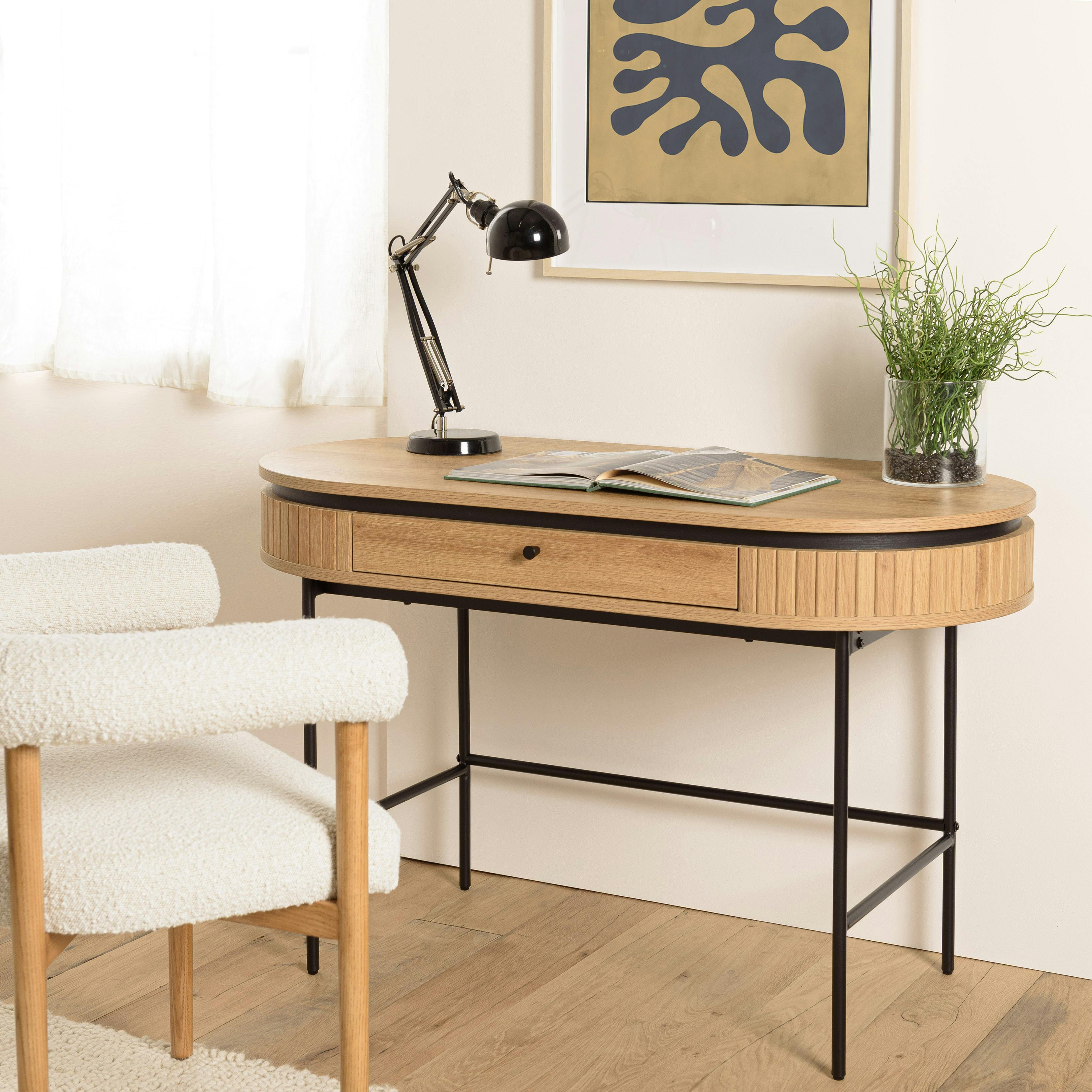 Bureau 1 tiroir bords arrondis décor strié JINAN