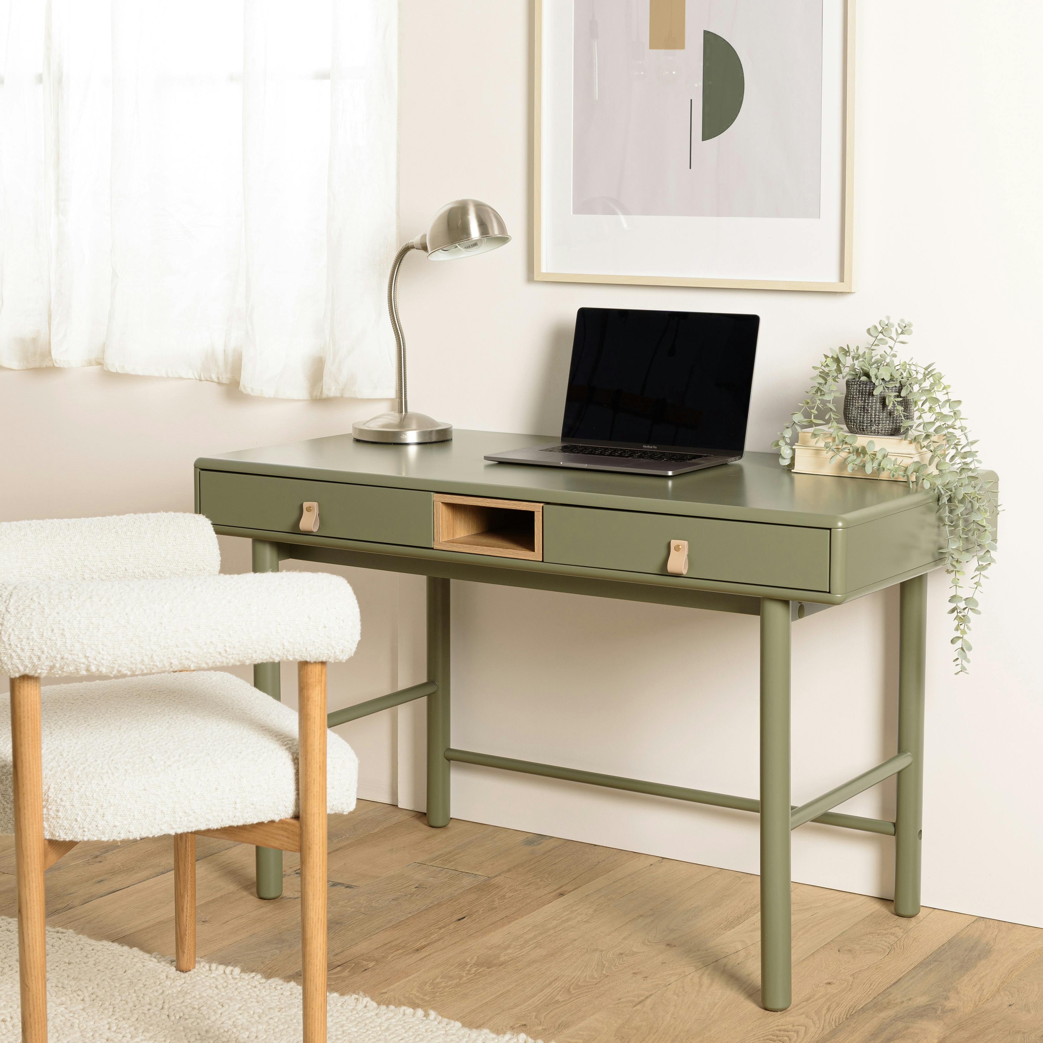 Bureau 2 tiroirs bois vert nature GUILIN