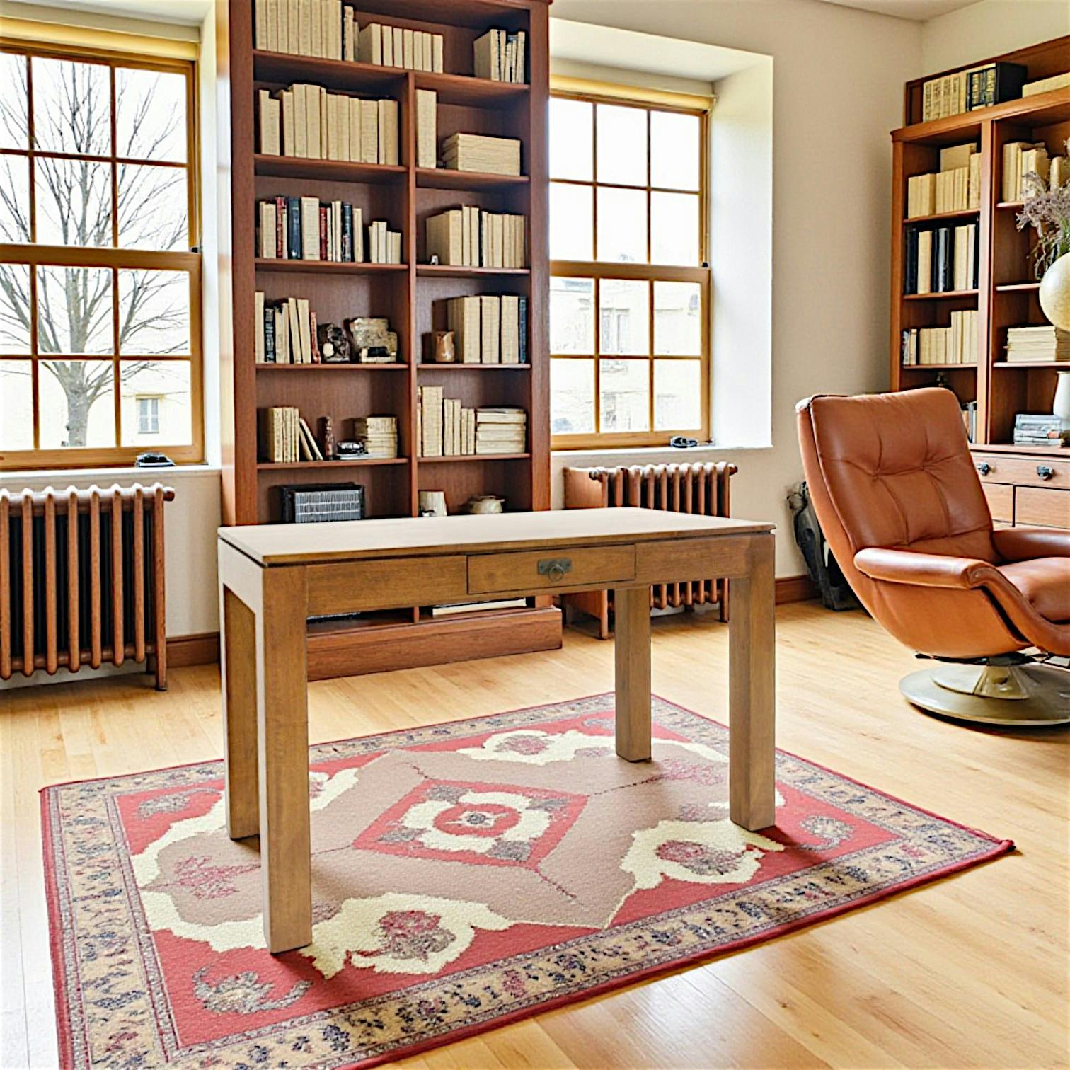 Bureau bois exotique hévéa 1 tiroir 120cm HELENA