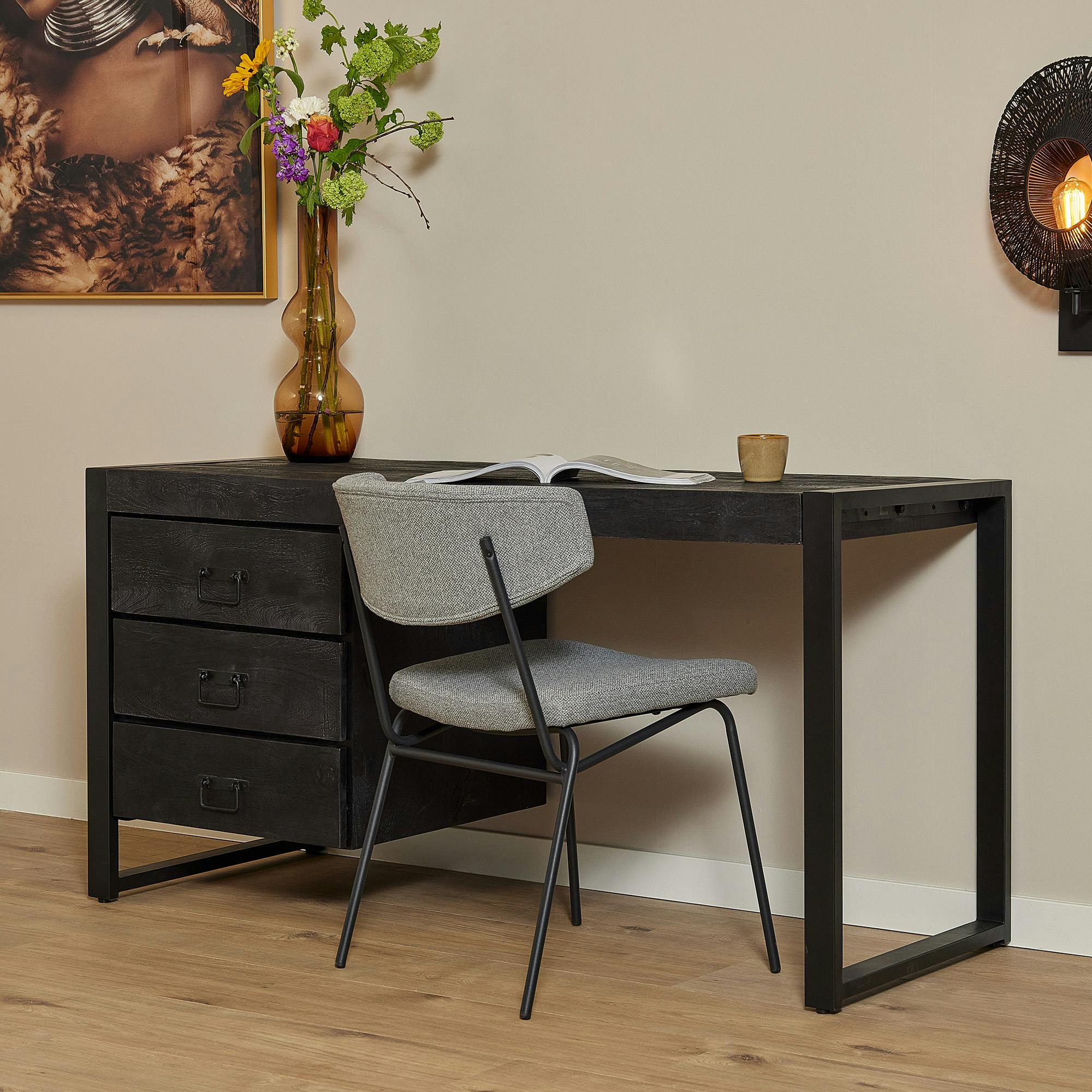 Bureau bois noir 3 tiroirs MILORA