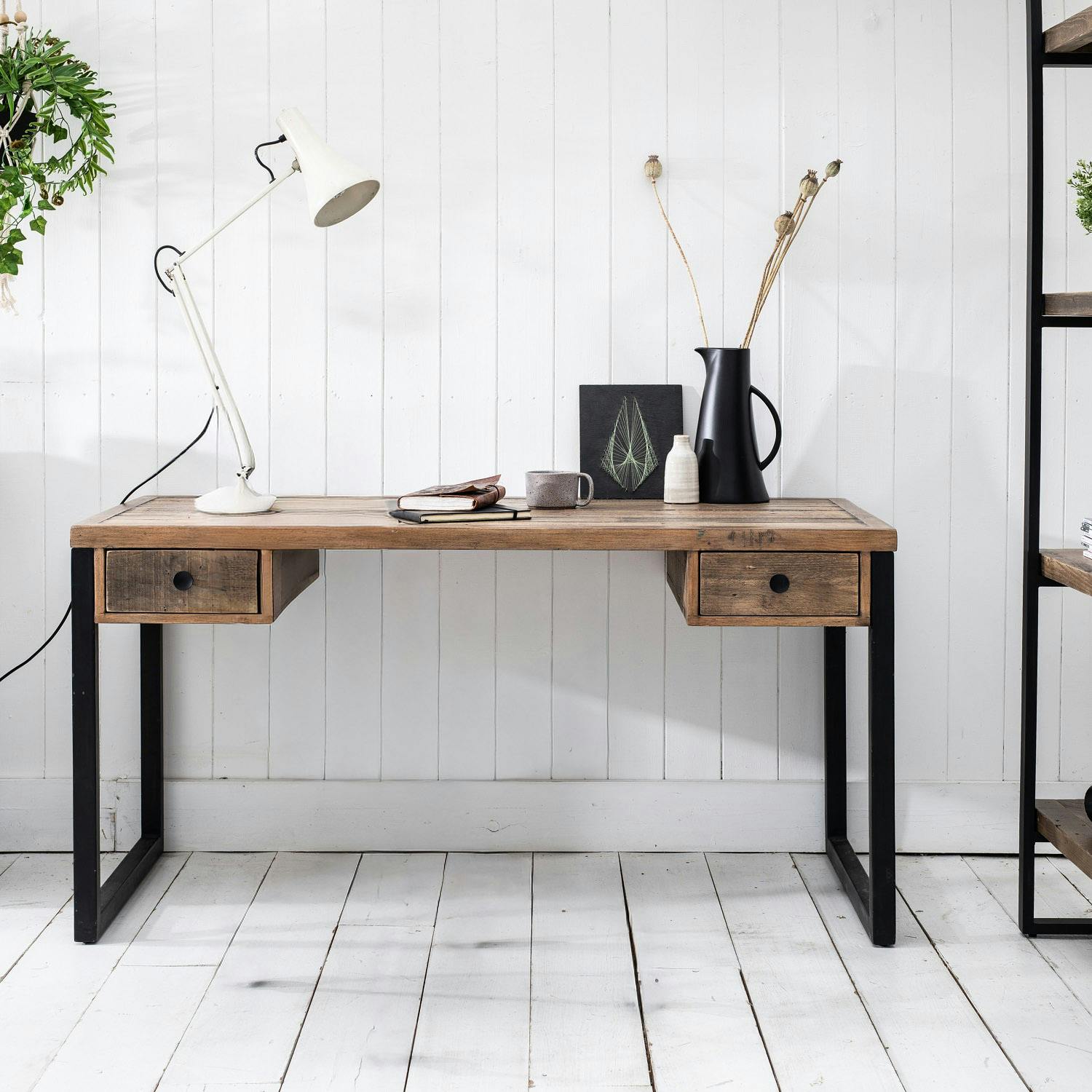 Bureau bois recyclé métal 2 tiroirs BRISBANE