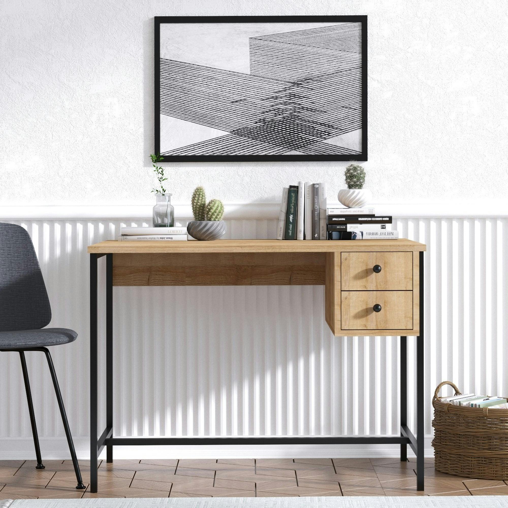 Bureau chambre effet bois clair - 2 tiroirs JENA