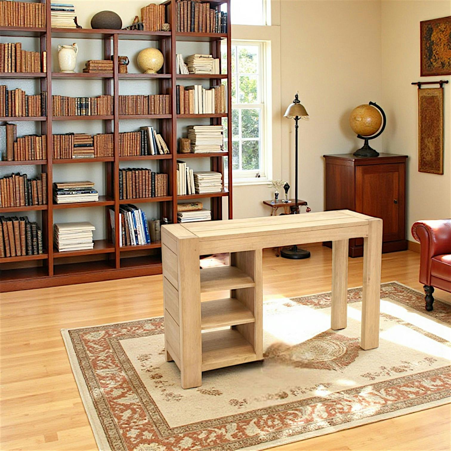 Bureau / Console Hévéa 3 niches 120x40x80cm ATTAN