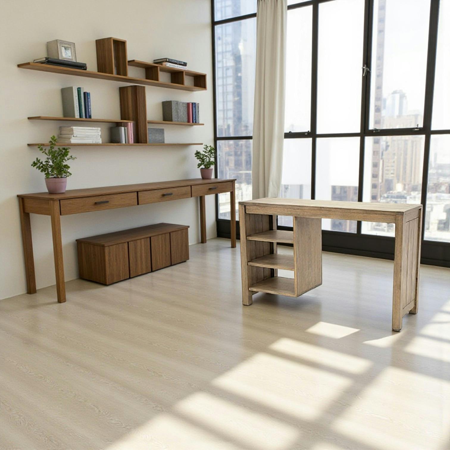 Bureau console moderne bois hévéa 120cm ATTAN