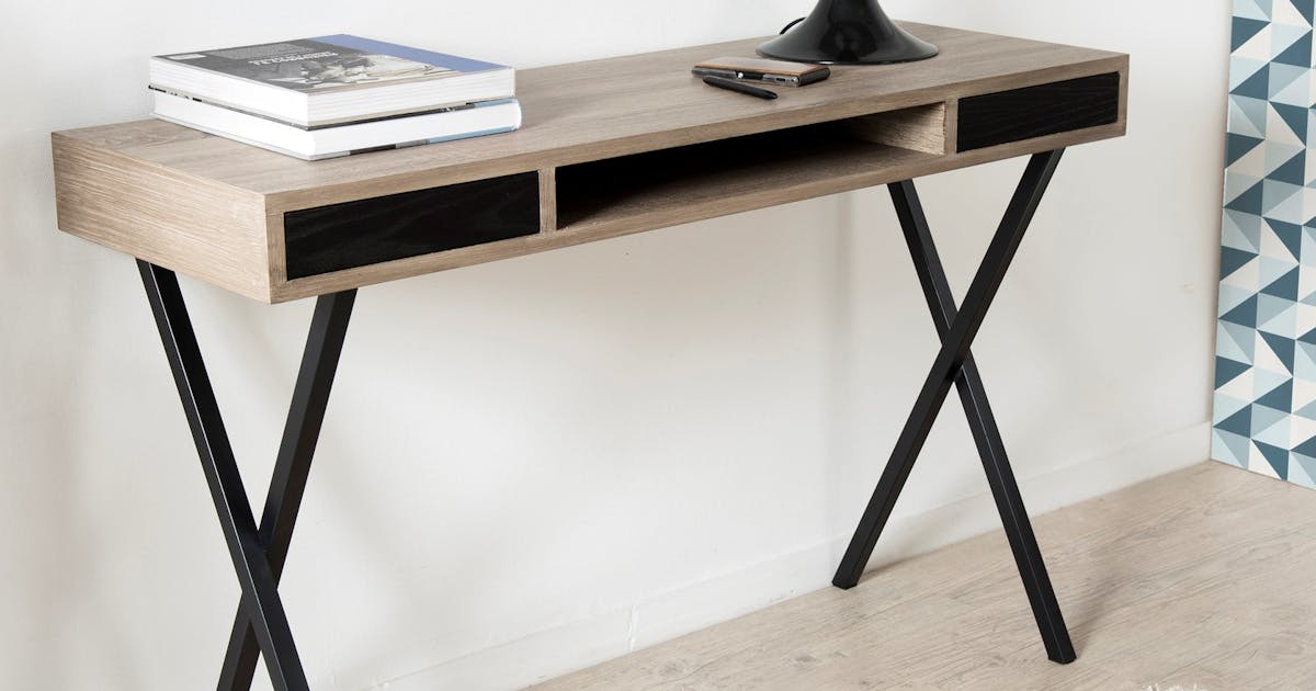 Bureau Console Retro Bois 2 Tiroirs Et Pieds Croises Metal Noir 120x40x78cm Landaise Bureaux Pier Import Bureau Console Retro Bois 2 Tiroirs Et Pieds Croises Metal Noir 120x40x78cm Landaise Bureaux Pier Import