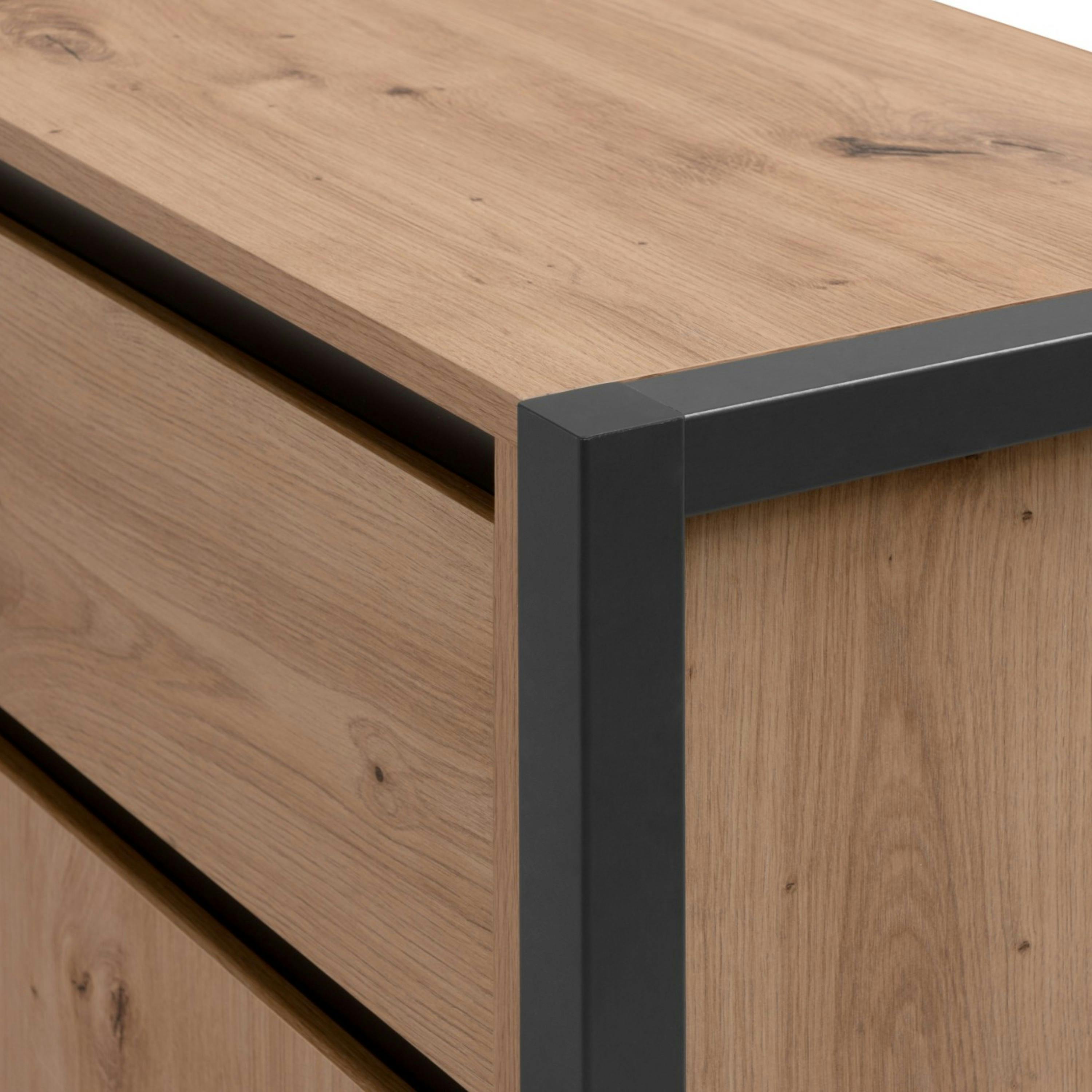 Bureau d'angle réversible effet chêne avec bloc rangement ALVA